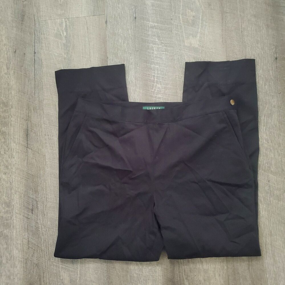 Lauren Ralph Lauren Black Dress Pants Size 12 Petite Straight Leg Career Slacks
